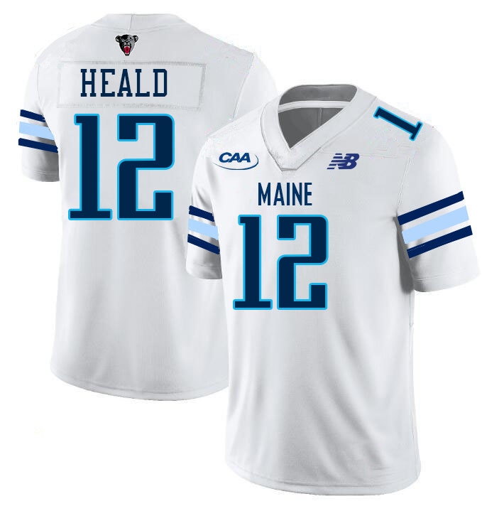 Men #12 Braeden Heald Maine Black Bears College Football Jerseys Stitched Sale-White